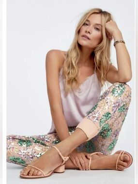 Anthropologie Eva Franco Fernanda Rose Floral Daisy Sequined Joggers